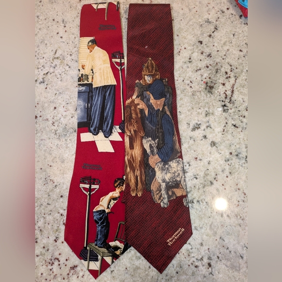 Norman Rockwell Other - Norman Rockwell Set Of 2 Red Neckties with Classic Illustrations 100% Silk